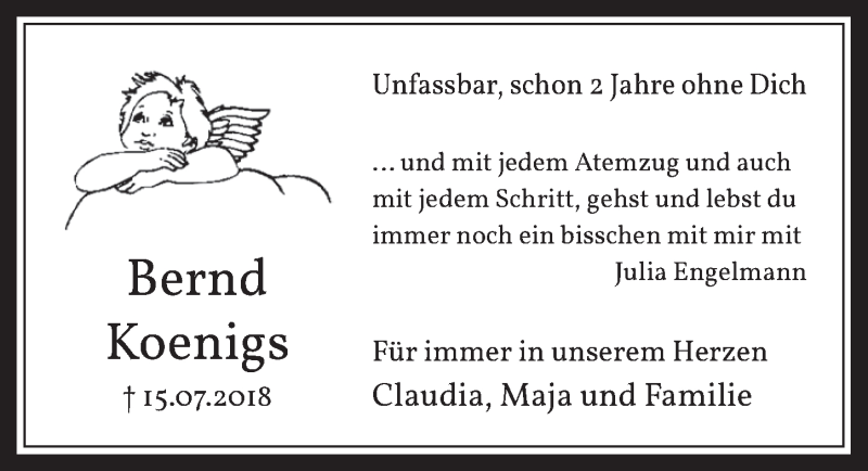  Traueranzeige für Bernd Koenigs vom 17.07.2020 aus  Werbepost 