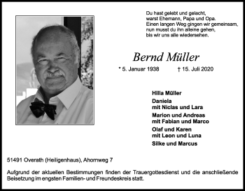 Anzeige von Bernd Müller von Kölner Stadt-Anzeiger / Kölnische Rundschau / Express