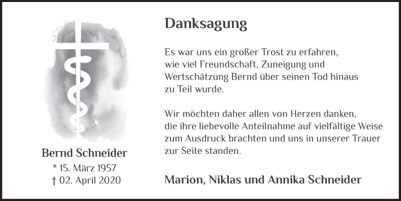  Traueranzeige für Bernd Schneider vom 04.07.2020 aus  Blickpunkt Euskirchen 
