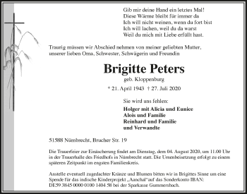 Anzeige von Brigitte Peters von  Lokalanzeiger 
