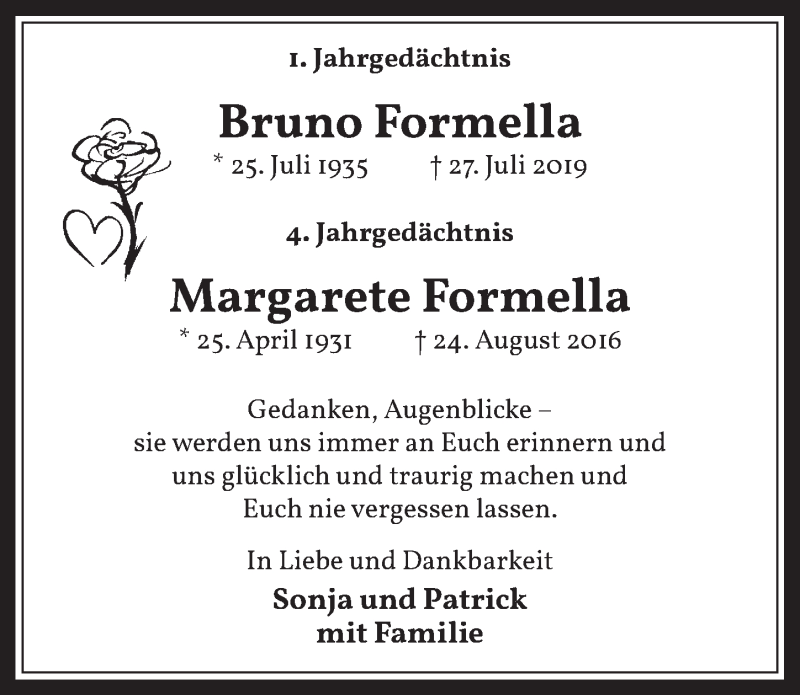  Traueranzeige für Bruno Formella vom 24.07.2020 aus  Werbepost 