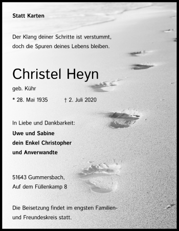 Anzeige von Christel Heyn von Kölner Stadt-Anzeiger / Kölnische Rundschau / Express