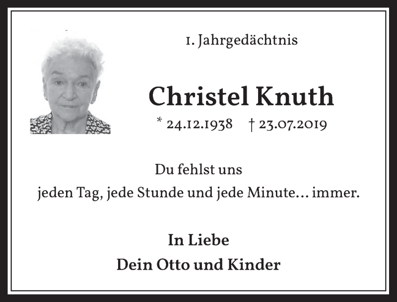  Traueranzeige für Christel Knuth vom 17.07.2020 aus  Werbepost 