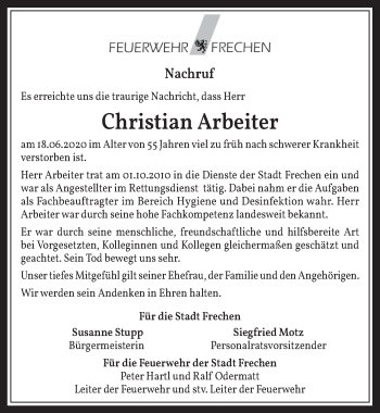Anzeige von Christian Arbeiter von  Wochenende 