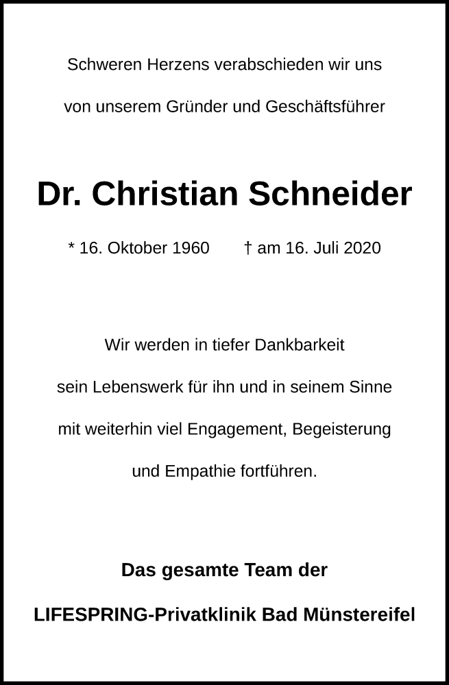  Traueranzeige für Christian Schneider vom 29.07.2020 aus Kölner Stadt-Anzeiger / Kölnische Rundschau / Express