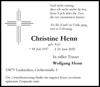 Anzeige von Christine Henn von  Blickpunkt Euskirchen 