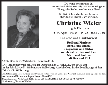 Anzeige von Christine Wieler von  Schaufenster/Blickpunkt  Schlossbote/Werbekurier 