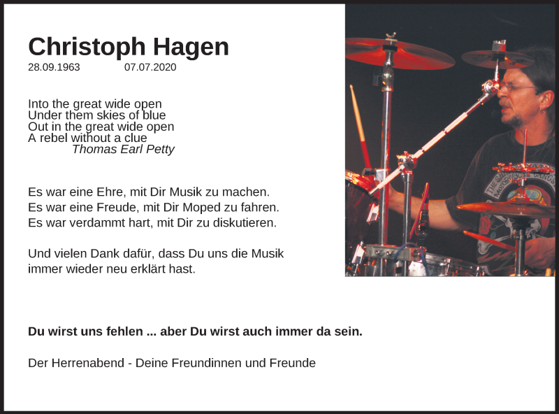  Traueranzeige für Christoph Hagen vom 11.07.2020 aus Kölner Stadt-Anzeiger / Kölnische Rundschau / Express