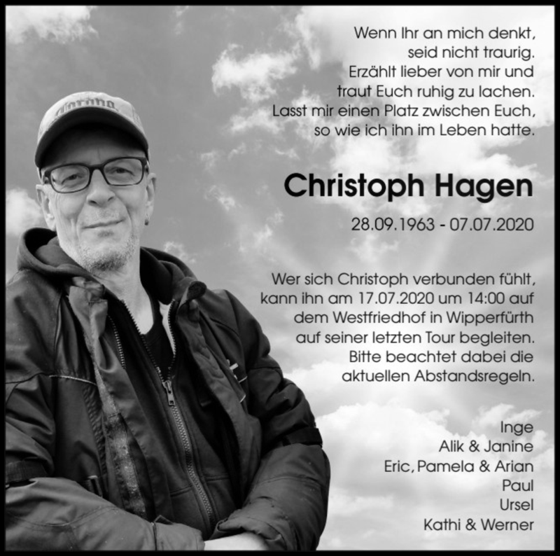  Traueranzeige für Christoph Hagen vom 11.07.2020 aus Kölner Stadt-Anzeiger / Kölnische Rundschau / Express