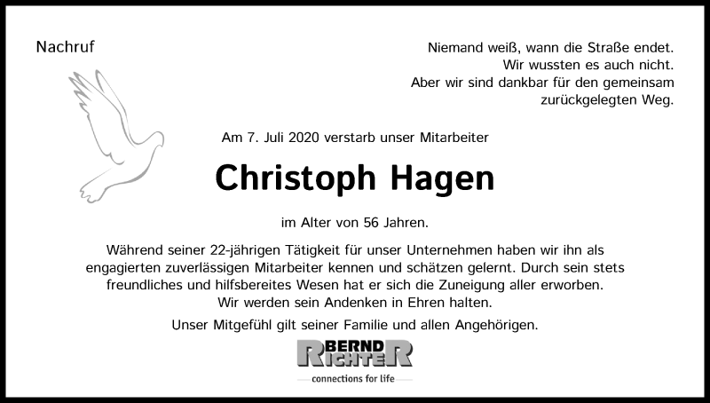  Traueranzeige für Christoph Hagen vom 14.07.2020 aus Kölner Stadt-Anzeiger / Kölnische Rundschau / Express