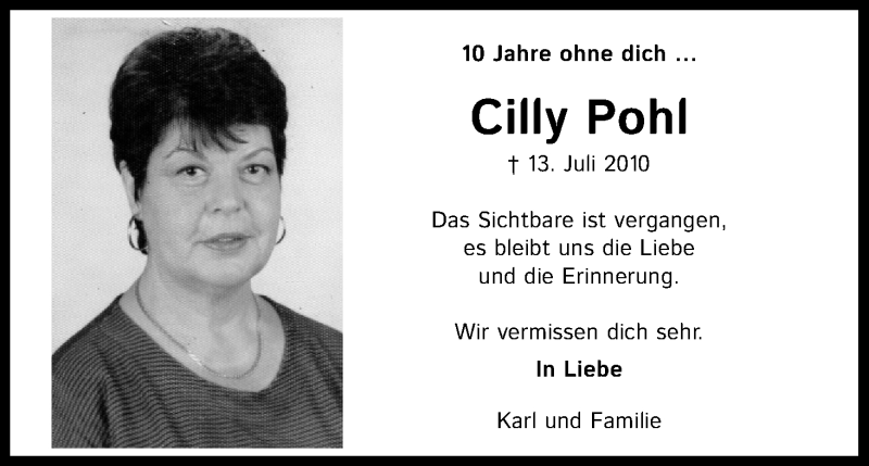  Traueranzeige für Cilly Pohl vom 13.07.2020 aus Kölner Stadt-Anzeiger / Kölnische Rundschau / Express
