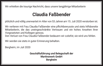 Anzeige von Claudia Faßbender von  Werbepost 
