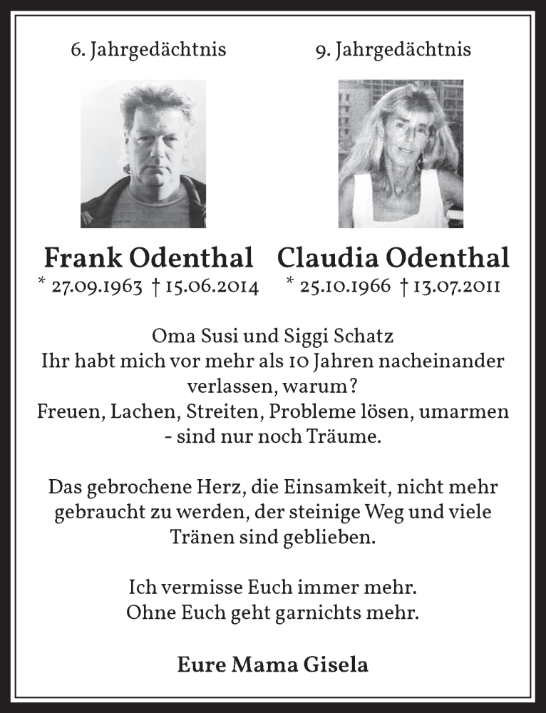  Traueranzeige für Claudia Odenthal vom 10.07.2020 aus  Werbepost 