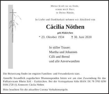Anzeige von Cäcilia Nöthen von  Blickpunkt Euskirchen 