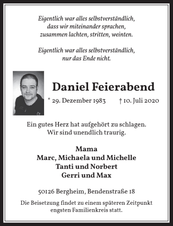 Anzeige von Daniel Feierabend von  Werbepost 