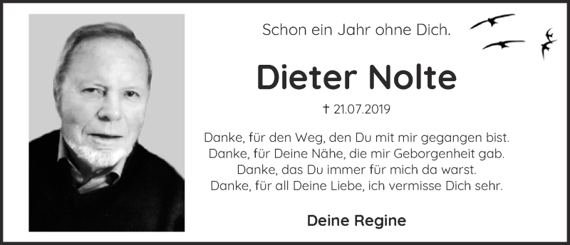  Traueranzeige für Dieter Nolte vom 18.07.2020 aus  Blickpunkt Euskirchen 