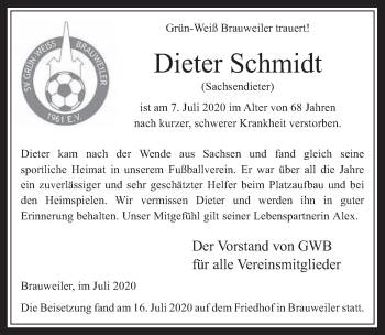 Anzeige von Dieter Schmidt von  Wochenende 
