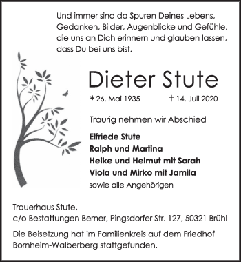 Anzeige von Dieter Stute von  Schlossbote/Werbekurier 