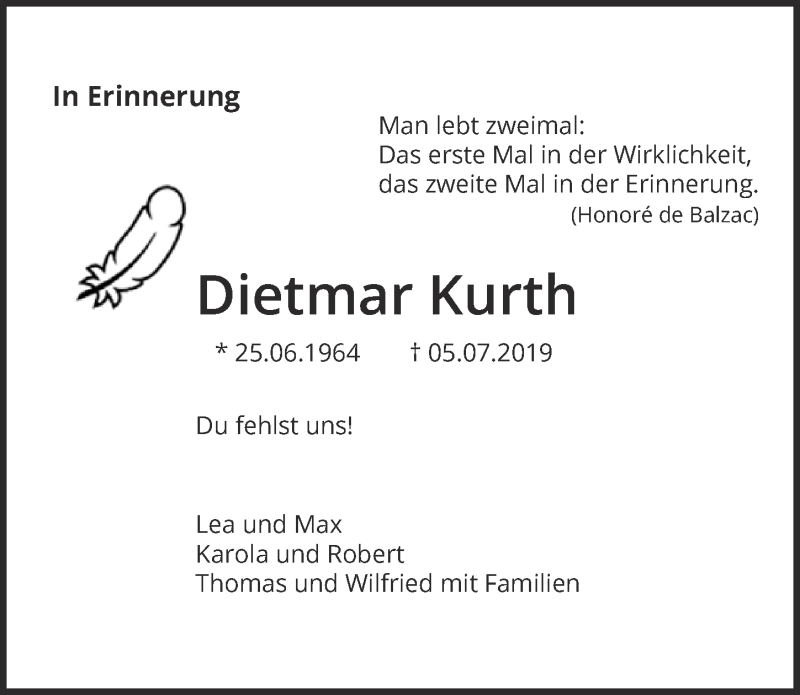  Traueranzeige für Dietmar Kurth vom 11.07.2020 aus  Blickpunkt Euskirchen 