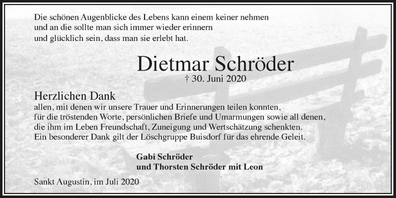  Traueranzeige für Dietmar Schröder vom 31.07.2020 aus  Extra Blatt 