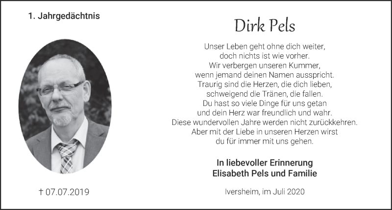  Traueranzeige für Dirk Pels vom 11.07.2020 aus  Blickpunkt Euskirchen 
