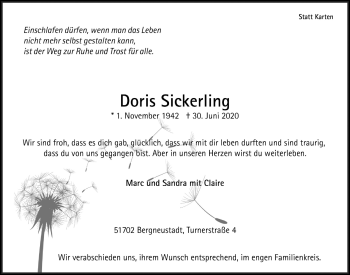 Anzeige von Doris Sickerling von  Anzeigen Echo 