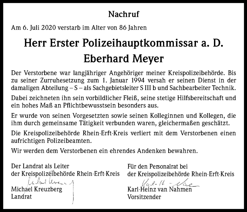  Traueranzeige für Eberhard Meyer vom 22.07.2020 aus Kölner Stadt-Anzeiger / Kölnische Rundschau / Express