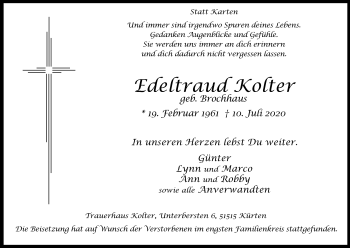 Anzeige von Edeltraud Kolter von Kölner Stadt-Anzeiger / Kölnische Rundschau / Express