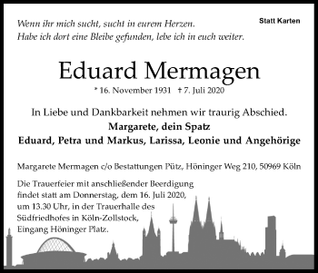 Anzeige von Eduard Mermagen von Kölner Stadt-Anzeiger / Kölnische Rundschau / Express