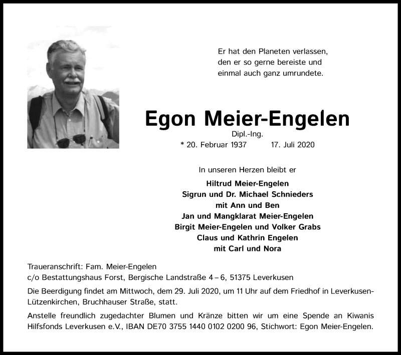  Traueranzeige für Egon Meier-Engelen vom 25.07.2020 aus Kölner Stadt-Anzeiger / Kölnische Rundschau / Express