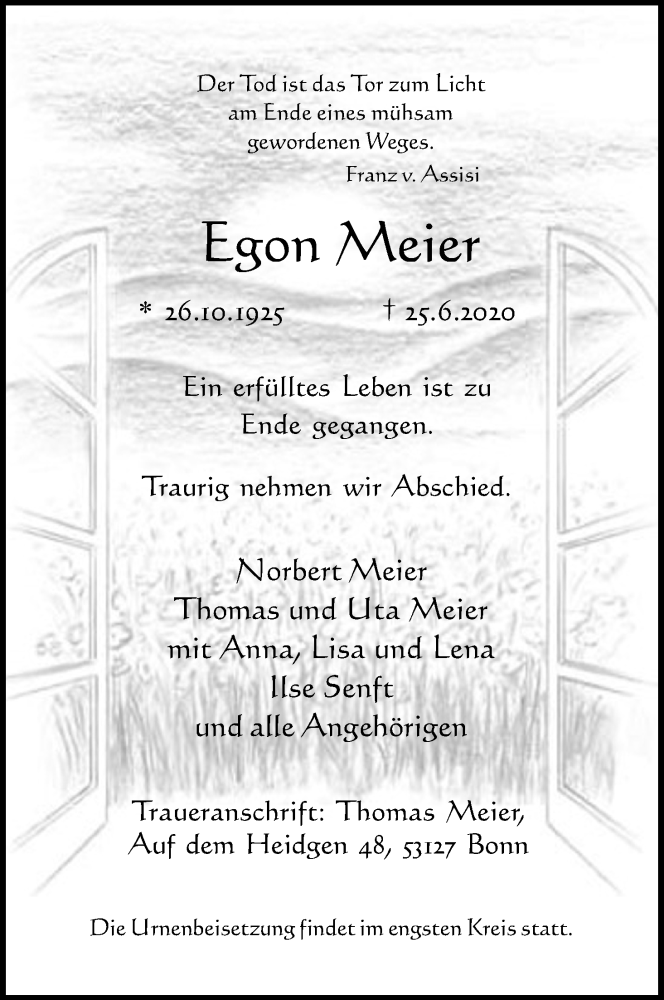  Traueranzeige für Egon Meier vom 04.07.2020 aus Kölner Stadt-Anzeiger / Kölnische Rundschau / Express