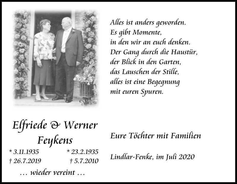  Traueranzeige für Elfriede Feykens vom 25.07.2020 aus Kölner Stadt-Anzeiger / Kölnische Rundschau / Express