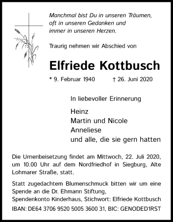 Anzeige von Elfriede Kottbusch von Kölner Stadt-Anzeiger / Kölnische Rundschau / Express