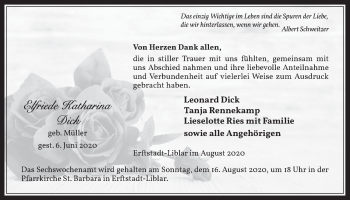 Anzeige von Elfriede Katharina Dick von  Werbepost 