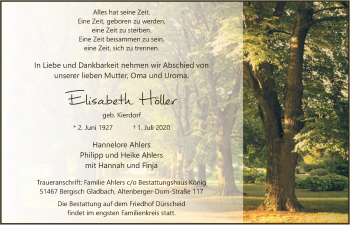 Anzeige von Elisabeth Höller von  Bergisches Handelsblatt 