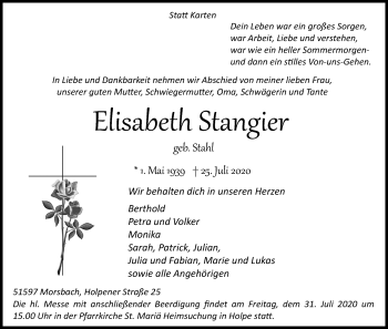 Anzeige von Elisabeth Stangier von Kölner Stadt-Anzeiger / Kölnische Rundschau / Express