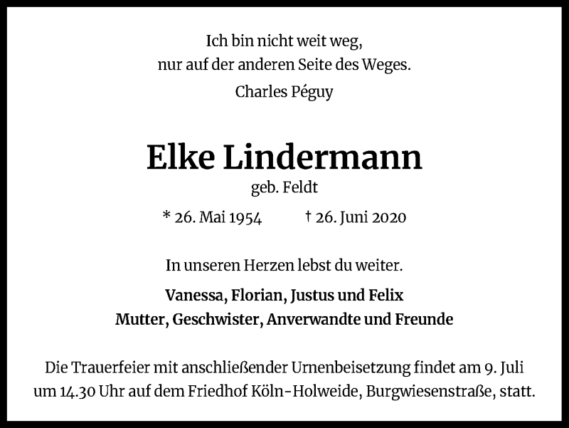  Traueranzeige für Elke Lindermann vom 04.07.2020 aus Kölner Stadt-Anzeiger / Kölnische Rundschau / Express