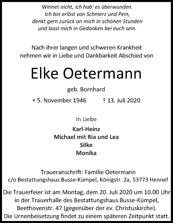 Anzeige von Elke Oetermann von Kölner Stadt-Anzeiger / Kölnische Rundschau / Express