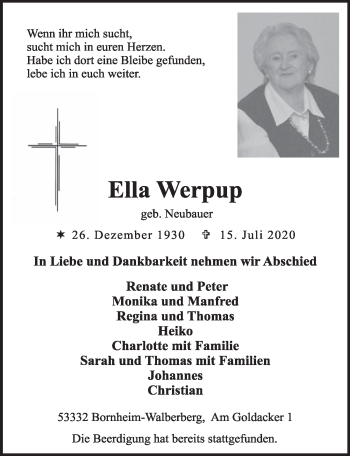 Anzeige von Ella Werpup von  Schlossbote/Werbekurier 