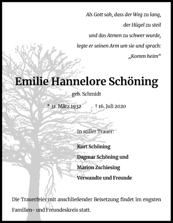 Anzeige von Emilie Hannelore Schöning von Kölner Stadt-Anzeiger / Kölnische Rundschau / Express