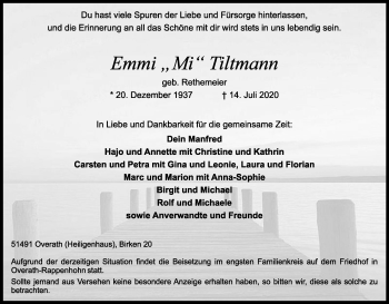 Anzeige von Emmi Tiltmann von Kölner Stadt-Anzeiger / Kölnische Rundschau / Express