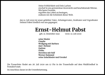Anzeige von Ernst-Helmut Pabst von Kölner Stadt-Anzeiger / Kölnische Rundschau / Express