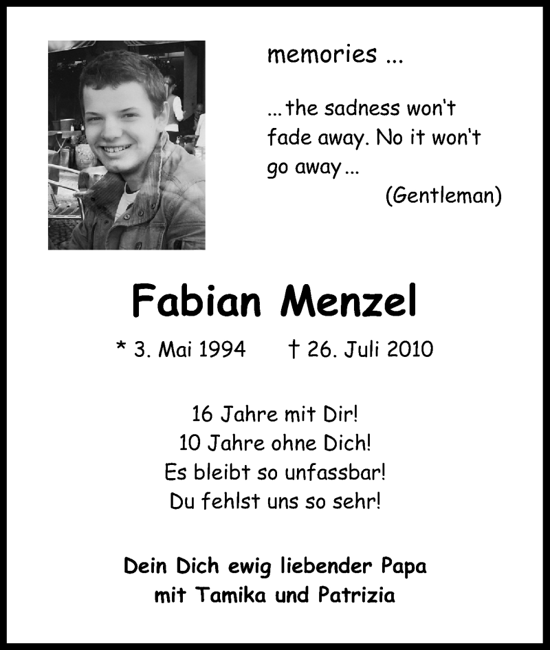  Traueranzeige für Fabian Menzel vom 25.07.2020 aus Kölner Stadt-Anzeiger / Kölnische Rundschau / Express