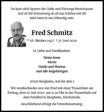 Anzeige von Fred Schmitz von Kölner Stadt-Anzeiger / Kölnische Rundschau / Express