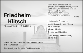 Anzeige von Friedhelm Klitsch von  Lokalanzeiger 