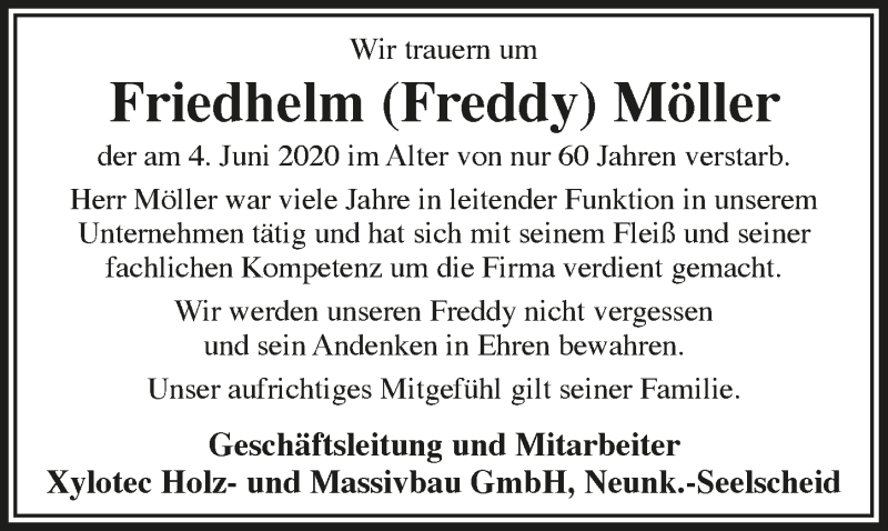  Traueranzeige für Friedhelm Möller vom 10.07.2020 aus  Extra Blatt 
