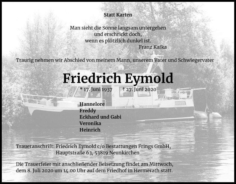  Traueranzeige für Friedrich Eymold vom 04.07.2020 aus Kölner Stadt-Anzeiger / Kölnische Rundschau / Express
