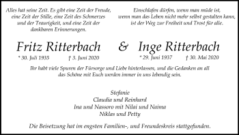 Anzeige von Fritz Ritterbach von Kölner Stadt-Anzeiger / Kölnische Rundschau / Express
