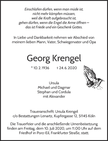 Anzeige von Georg Krengel von  Kölner Wochenspiegel 