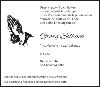 Anzeige von Georg Solbach von  Lokalanzeiger 